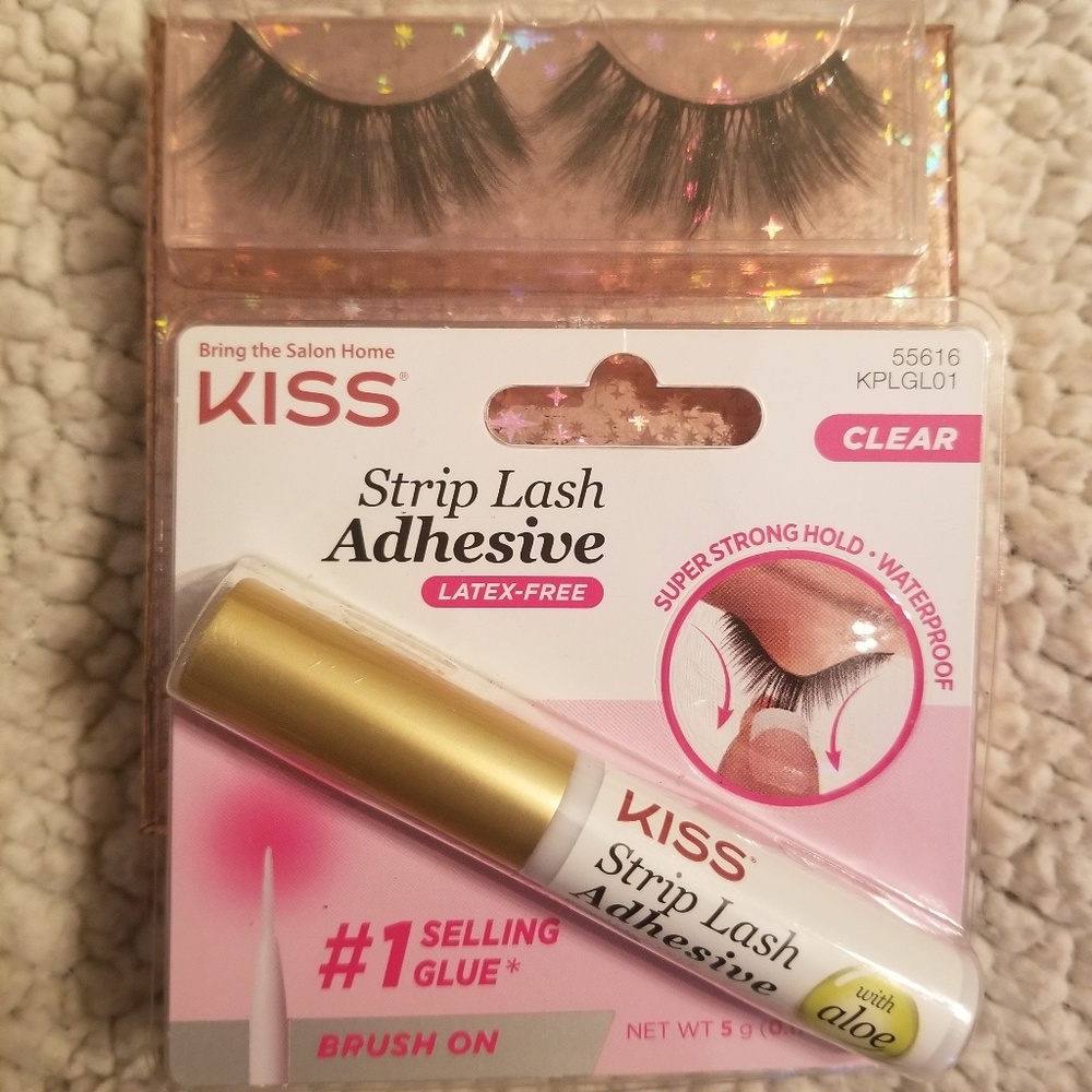 Mink false eyelash with Kiss Strip lash adhesive